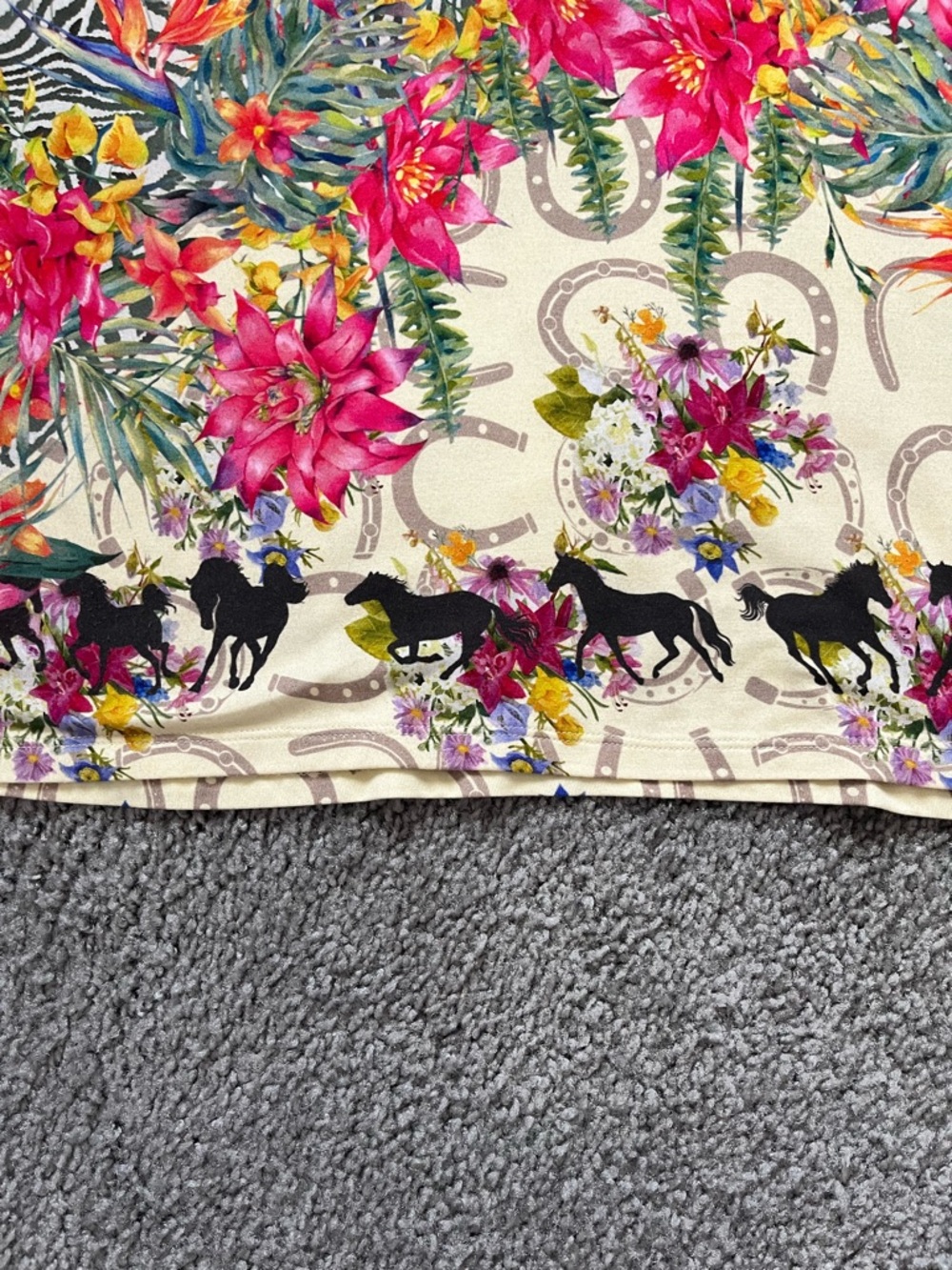 Johnny Was Pink Yellow Floral & Zebra Border Short Sleeve Tee - Picture 2 of 8